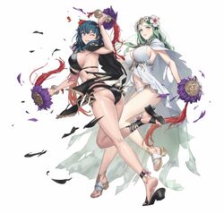 2girls alternate_costume ass big_breasts bikini black_bikini black_swimsuit blue_eyes blue_hair breasts byleth_(fire_emblem) byleth_(fire_emblem)_(female) byleth_(fire_emblem)_(female)_(summer) cleavage cuboon feet female female_only fire_emblem fire_emblem:_three_houses fire_emblem_heroes full_body green_eyes green_hair high_heels nintendo official_art rhea_(fire_emblem) rhea_(summer)_(fire_emblem) sandals summer swimsuit white_bikini white_swimsuit wide_hips