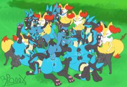 anal anal_sex anthro anus balls big_balls bpq00x braixen double_penetration fuck_pile furry_only huge_cock lucario no_humans oral oral_penetration orgy penis pokemon pokemon_(species) riolu small_balls small_penis