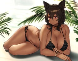 1girls bastet_(houtengeki) big_breasts bra breasts cleavage dark-skinned_female dark_skin egyptian female female_only houtengeki large_breasts panties solo