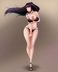 1girls alternate_costume bare_shoulders bikini black_bikini black_hair black_nails black_swimsuit breasts cleavage female female_only fire_emblem fire_emblem_awakening fishnets high_heels jaxartdump large_breasts long_hair looking_at_viewer nail_polish nintendo open_toe_shoes purple_eyes purple_hair solo swimsuit tharja_(fire_emblem) thighs wide_hips