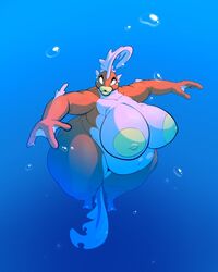 1girls 2_toes 3_fingers anthro areolae big_areola big_breasts breasts female female_only fish koi lips looking_at_viewer marine nipples overweight overweight_female solo thick_thighs thighs titaniumwhut underwater water webbed_feet webbed_hands wide_hips