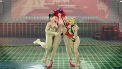 3d 3d_(artwork) background bathhouse big_breasts bikini blender blonde_hair cammy_white chun-li final_fight heels high_heels kkyr looking_at_viewer poison_(final_fight) red_hair sling_bikini street_fighter street_fighter_v string_bikini swimsuit wallpaper