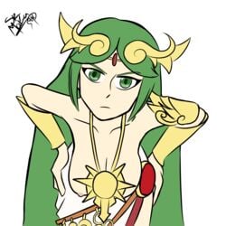 big_breasts green_eyes green_hair grey_hair kid_icarus nintendo palutena srmoka tagme