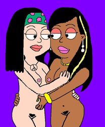 american_dad black_hair breast_grab breasts dark-skinned_female female_only hayley_smith nude pink_nipples pubic_hair pussy roberta_tubbs the_cleveland_show young yuri