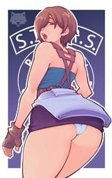 1girls big_ass big_breasts blue_eyes brown_hair capcom female female_only jill_valentine jill_valentine_(julia_voth) josephwolf mature_female resident_evil resident_evil_3 short_hair solo solo_female solo_focus thick_thighs tubetop