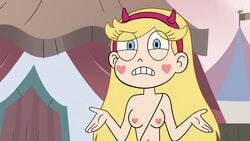 bag blonde_hair blue_eyes breasts casual edit glaw_(artist) headband heart-shaped_areola heart_cheeks nipples nude_filter outdoors star_butterfly star_vs_the_forces_of_evil