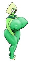 1girls 5h4m3l355 alien alien_girl alien_humanoid alternate_breast_size areola_bulge bare_shoulders big_breasts blonde_hair bodysuit breasts cartoon_network clenched_hand clothed_female erect_nipples erect_nipples_under_clothes eyebrows female female_only gem_(species) green_body green_bodysuit green_breasts green_eyes green_skin green_stockings hips huge_breasts large_breasts looking_down looking_to_the_side muscular muscular_female muscular_legs nipple_bulge no_bra open_mouth peridot_(steven_universe) solo solo_female steven_universe thick thick_thighs thighs tight_clothes tight_clothing tight_fit visor voluptuous white_background wide_hips