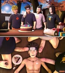 3d 4boys big_penis birthday black_eyes blonde_hair blue_eyes boner brown_hair bukkake cum cum_on_body cum_on_face cum_on_upper_body ejaculation erection facepaint facial forehead_mark forehead_protector foursome gangbang gay giko18 group group_sex headband hyuuga_neji inuzuka_kiba large_penis long_hair male male/male male_only nara_shikamaru naruto naruto_(series) naruto_shippuden nipples orgy penis ponytail purple_eyes shirtless source_filmmaker tied_hair uncensored uzumaki_naruto veiny_penis whisker_markings whiskers yaoi