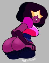 1girls afro ass evrdraws from_behind garnet_(steven_universe) gem_(species) gem_fusion goggles purple_skin solo steven_universe teasing undressing