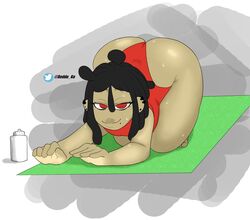 1boy aiken_(deadzii) ass_up bent_over butt_crack cute deadzii deddo_ko dreadlocks femboy male_focus male_only red_eyes stretching thick_lips wedgie yoga