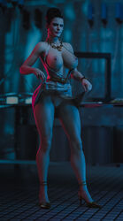 1girls 3d absurdres areolae big_breasts breasts excella_gionne female female_only highres large_breasts looking_at_viewer nipples no_panties pussy resident_evil resident_evil_5 reveal solo spread_legs standing stevencarson