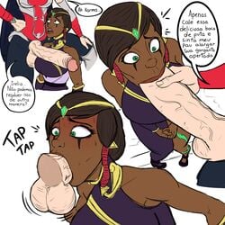 1futa 1girls :>= :o big_balls big_breasts big_penis black_hair blowjob blush brown_hair clothed dark-skinned_female dark_skin deepthroat deepthroat_no_hands dialogue disembodied_penis dubious_consent faceless_futanari fellatio female female_focus femsub futa_on_female futadom futanari green_eyes huge_cock imminent_deepthroat imminent_oral interracial irelia_xan jewelry karma_(league_of_legends) large_penis league_of_legends light-skinned_futanari light_skin long_penis makeup motion_lines oral pale-skinned_futanari pale_skin penis_awe penis_on_breast penis_on_upperboob penis_out portuguese portuguese_text riot_games submissive submissive_female sweatdrop throat_bulge throat_penetration tight_throat uncensored valmut veiny_penis white_background worried