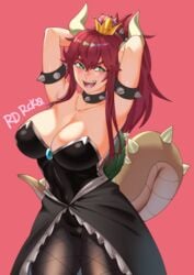 1girls bowsette crown female female_only genderswap horns mario_(series) new_super_mario_bros._u_deluxe nintendo ponytail radrick0 red_bowsette red_hair simple_background solo tagme tail