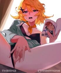 animated anus armpit_crease artist_name black_bra black_panties blonde_hair blue_eyes book bra breasts closed_mouth clothing_aside dokibird dokibird_(bounty_hunter) female female_masturbation fingering fingering_pussy fingering_self fingernails fujoshi green_shirt hair_between_eyes hair_ornament hairclip highres holding holding_book indie_virtual_youtuber long_fingernails losloslos_(lx3) lx3_lcubed masturbating masturbation meme neckerchief no_pants oerba_yun_fang open_book open_clothes open_mouth open_shirt orange_neckerchief panties panties_aside partially_unbuttoned pornography pussy pussy_juice reading_pornography say_gex_(meme) shin_sangoku_musou shin_sangoku_musou_8 shirt sima_zhao_(shin_sangoku_musou) simple_background single_off_shoulder sitting skin_fang small_breasts solo spread_legs sweatdrop tagme teeth thernz uncensored underwear upper_teeth_only vaginal_penetration video virtual_youtuber white_background x_hair_ornament yaoi_(object) yaoi_with_female_audience yoshi_and_toad_kissing yoshi_and_toad_kissing_(meme) zhuge_dan_(shin_sangoku_musou)