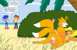 2019 2_tails activision anthro anthro_on_anthro anthro_penetrated anthro_penetrating anthro_penetrating_anthro anus backsack balls bandicoot beach blonde_hair canid canine clothed clothing coco_bandicoot crash_(series) crash_bandicoot crossover dialogue duo_focus emperorstarscream english_text eulipotyphlan female female_penetrated fox genitals gloves group hair handwear hedgehog interspecies legwear looking_pleasured lying male male/female male_on_top male_penetrating male_penetrating_female mammal marsupial miles_tails_prower missionary_position mostly_nude multi_tail nude oblivious on_back on_top open_mouth outside penetration penile penile_penetration public seaside sex socks sonic_(series) sonic_the_hedgehog tails text tongue tongue_out topless vaginal_penetration video_games