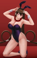 brown_hair bunny_ears bunny_girl bunnysuit fate/grand_order fate_(series) female female_only gonoike_biwa high_heels large_breasts long_hair purple_eyes solo solo_female solo_focus xuanzang_(fate)