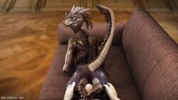 1boy 1girls 3d animated argonian bethesda_softworks cavafly01 feet first_person_view foot_fetish footjob hi_res human human_on_anthro human_on_humanoid interspecies male male/female no_sound nurja penis pov reptile scalie skyrim sofa straight tagme the_elder_scrolls video