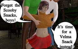 1girls 2boys 3d female foreplay fred_jones male parody scooby-doo shaggy_rogers snack the_klub_17 threesome tk17 velma_dinkley