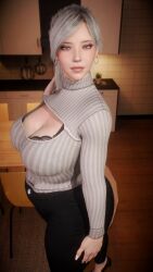 1girl 1girls 2026 3d 4k big_breasts big_lips black_cat_(insomniac) black_cat_(marvel) bra breasts breasts_bigger_than_head chromatic_aberration clothed clothing crashbanditkut curvy curvy_figure depth_of_field earrings eyebrows eyelashes eyeshadow felicia_hardy female hair half-closed_eyes heels hi_res high_resolution highres human indoors insomniac_games kitchen light-skinned_female light_skin lips long_eyelashes long_hair long_nails looking_at_viewer makeup marvel mascara mature mature_female mature_woman nail_polish nails pants ponytail self_upload solo solo_female solo_focus spider-man_(series) standing straight sweater thick thick_lips thick_thighs thighs turtleneck virt-a-mate virtamate voluptuous voluptuous_female white_eyes white_hair