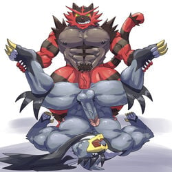 1:1 anal anal_sex anthro anthro_on_anthro anthro_penetrated anthro_penetrating anthro_penetrating_anthro anus balls bara duo gay gay_sex genitals green_eyes hi_res humanoid_genitalia humanoid_penis incineroar legendary_pokémon male male/male male_only male_penetrated male_penetrating male_penetrating_male muscular muscular_male nintendo open_mouth penetration penis pokémon_(species) pokemon pubes sex simple_background urshifu video_games weedwolfeatmeat white_background