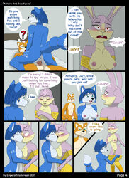 1boy 2019 2girls anthro anthro_on_anthro assisted_exposure balls breasts canid canine caught clothing comic cowgirl_position dialogue emperorstarscream english_text female female/female fox fox_mccloud genitals hare kissing krystal lagomorph leporid lucy_hare male mammal nintendo nipples nude on_top page_4 penetration penile penile_penetration sex star_fox straight text undressing vaginal_penetration video_games