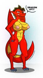 american_dragon:_jake_long anthro anthro_only breasts cel_shading claws disney dododragon56 dotted_background dragon female female_only genderswap genderswap_(mtf) genitals hi_res humanoid jake_long looking_at_viewer nipples nude pattern_background pinup pose pussy red_body reptile rule_63 scalie simple_background smile solo speech_bubble text wings