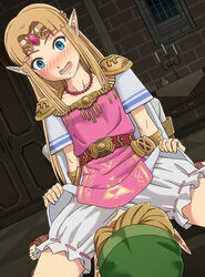 a_link_between_worlds blonde_hair bloomers bloomers_(victorian) cunnilingus_through_clothes dress dress_lift facesitting hylian link link_(a_link_between_worlds) nalu_(artist) nintendo ornament pointy_ears princess_zelda tagme the_legend_of_zelda tiara unseen_male_face zelda_(a_link_between_worlds)