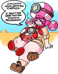 1boy 1girls between_legs between_thighs captain_toad captain_toad_treasure_tracker female headscissor huge_thighs mario_(series) nintendo scissorhold superspoe thick_thighs thighs toad_(mario) toadette