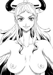 big_breasts breasts female female_only monochrome nipples one_piece smile yamato_(one_piece) yumekoma_(yumenonakadeai)