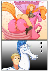 ... absurd_res anus ass big_butt bodily_fluids border breasts clothing comic crossover demon dick_dastardly disney equid equine female female_skinsuit feral fred_jones genitals group hanna-barbera hercules_(disney) hi_res horse human interspecies large_ass looking_back male mammal oddrich officer_jaffe open_mouth pegasus pegasus_(hercules) pussy rule_63 scooby-doo suit_transformation sweat wacky_races weird_crossover white_border wings