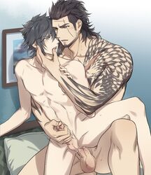 2boys anal anal_penetration anal_sex bigger_dom brown_eyes brown_hair final_fantasy final_fantasy_xv gladiolus_amicitia gray_eyes gray_hair grey_eyes grey_hair handjob human leg_up male male_only male_urethral_insertion matching_hair/eyes multiple_boys noctis_lucis_caelum nude panting penis reach_around scar size_difference spread_legs tagme tattoo uncensored undercut urethral urethral_fingering urethral_insertion urethral_rubbing yaoi zehel_az