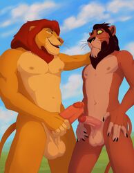 anthro big_penis brother brothers captainskee comparing comparing_penis disney duo erection felid furry gay genitals highres humanoid_genitalia humanoid_penis incest lion male male_only mammal mufasa pantherine penis scar_(the_lion_king) siblings testicles the_lion_king yaoi