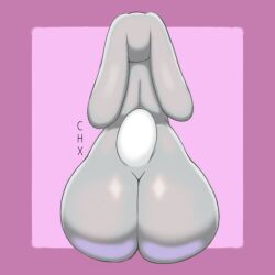 anthro ass big_butt bubble_butt cheexy disney female hi_res judy_hopps lagomorph leporid looking_away mammal rabbit rear_view simple_background sitting solo zootopia