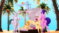 3d absurd_res all_fours anthro ass big_breasts big_butt breasts cloudy_quartz_(mlp) cookie_crumbles_(mlp) equid equine eyewear female flushthebatsanta friendship_is_magic furry genitals glasses group hasbro hi_res holding_butt horn lying mammal mature_female mom_six_(mlp) my_little_pony nipples nude on_front outside palm_tree pear_butter_(mlp) pegasus posey_shy_(mlp) pussy rear_view sitting tree twilight_velvet_(mlp) unicorn windy_whistles_(mlp) wings