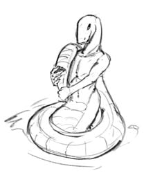 animal_genitalia anthro cloaca female flat_chested genitals looking_at_viewer naga presenting presenting_cloaca reptile scalie serpentine snake solo yamagah