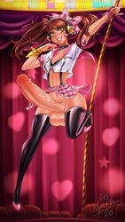 1futa atlus balls big_balls big_penis breasts brown_hair choker cleavage erection futa_only futanari headphones high_heels huge_cock kujikawa_rise nenerhea penis persona persona_4 persona_4:_dancing_all_night pink_skirt shadow_self_(persona) smiling_at_viewer solo solo_futa stripper_pole testicles thighhigh_stockings twintails yellow_eyes