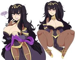 1girls accessory black_hair blunt_bangs bodystocking bodysuit bridal_gauntlets bride dress female female_focus female_only fire_emblem fire_emblem_awakening fire_emblem_heroes high_heels huge_breasts jinu naughty_face ring seductive seductive_smile simple_background smile smiling solo solo_female solo_focus text tharja_(bridal)_(fire_emblem) tharja_(fire_emblem) thick_thighs tight_clothing twintails white_background