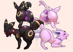 all_fours anal anal_sex anus ass big_butt black_body black_fur blush bodily_fluids collar dildo double_dildo double_penetration dripping drooling duo ears_back edit eeveelution espeon female female/female feral feral_on_feral fluffy fluffy_tail forked_tail fur genital_fluids genitals looking_pleasured markings nintendo open_mouth penetration pivoted_ears pokémon_(species) pokemon purple_body purple_fur pussy pussy_juice pussy_juice_on_floor rear_view saliva saliva_on_tongue sex_toy simple_background sweat tan_background tongue tongue_out tya. umbreon vaginal_penetration video_games yellow_markings yuri