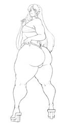 1boy ambush_(trap) ass backsack big_ass black_and_white bottom_heavy bottom_heavy_femboy donaught earrings femboy functionally_nude fundoshi girly heels inuyasha long_hair looking_at_viewer looking_back male male_only musclegut sesshoumaru solo thick_thighs trap uncensored wide_hips