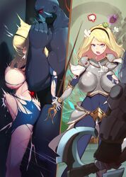 armor before_and_after breasts cum distended_belly distension instant_loss_2koma league_of_legends luxanna_crownguard male penis rape ryona sion warrior yanje