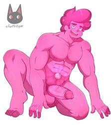 chad_steven fermrviper gay gem_(species) male male_focus male_only muscle pink_hair pink_penis pink_skin pink_steven pubes steven_quartz_universe steven_universe