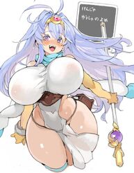 bimbo blue_eyes blue_hair blush bouncing_breasts breasts clothing curvy dragon_quest dragon_quest_iii female female_only headband hips huge_breasts huge_hips huge_thighs human large_breasts long_hair looking_at_viewer mage open_mouth sachito sage_(dq3) shortstack smile solo staff thick_thighs thighs wide_hips