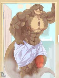 2020 5_fingers abs animal_humanoid anthro bara_tiddies bara_tits big_chest big_muscles big_pecs big_penis brown_body brown_fur circumcised fingers flaccid friday_(friday_otter) fur genitals giant_otter gigantic_chest gigantic_pecs grey_eyes grin hi_res huge_chest huge_cock huge_muscles huge_pecs humanoid humanoid_hands large_pectorals looking_at_viewer lutrine male male_only mammal man_boobs man_breasts massive_chest massive_pecs moobs muscular muscular_anthro muscular_male mustelid nipple_piercing nipples pecs penis piercing red_penis river_otter smile solo standing thick_penis towel towel_only tylerstark wet whiskers