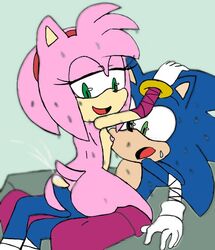 1boy 1girls after_sex amy_rose amy_rose_(boom) cum cumshot female hand_on_head male sitting_on_person sonic_(series) sonic_boom sonic_the_hedgehog straight