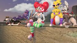 3d baby_(fnafsl) beach_ball bonnie_(fnaf) circus_baby circus_baby_(fnaf) day five_nights_at_freddy's five_nights_at_freddy's:_security_breach five_nights_at_freddy's:_sister_location hand_on_knee ice_cream kneesocks licking marionette_(fnaf) naked public puppet_(fnaf) relaxing roller_skates sitting_on_chair smiling smirk so87baby summer summer_of_87_baby toy_chica toy_chica_(eroticphobia) toy_chica_(fnaf) vannie vanny vanny_(fnaf) wink