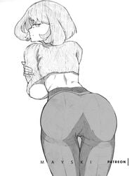 ass ass_focus ass_up back big_ass breasts female female_only looking_at_viewer looking_back mayskiart my_hero_academia ochako_uraraka pussy tagme thick thick_ass underboob underwear