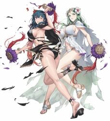 2girls animated ass bare_legs belly blue_eyes byleth_(fire_emblem) byleth_(fire_emblem)_(female) byleth_(fire_emblem)_(female)_(summer) clenched_teeth edit female_only fire_emblem fire_emblem:_three_houses fire_emblem_heroes green_eyes green_hair large_breasts multiple_girls nintendo nipples nude nude_female nude_filter one_eye_closed rhea_(fire_emblem) rhea_(summer)_(fire_emblem) rontskuda teal_hair teeth thighs