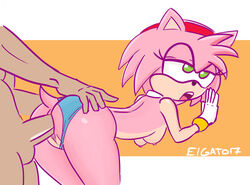 1girls amy_rose anthro_penetrated ass blue_panties breasts clothing faceless faceless_male female female_focus from_behind green_eyes human_on_anthro human_penetrating_anthro interspecies legs_together male open_mouth painties_aside panties panties_aside penetration penile_penetration penis penis_in_pussy pink_skin pussy sex solo_focus sonic_(series) sonic_the_hedgehog_(series) vaginal_penetration