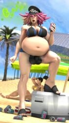 1futa 2020 3d beach belly belly_bulge big_belly bikini bloated bloated_belly blue_eyes breasts brown_hair bulge burp burping capcom chun-li dickgirl expansion female final_fight futa_focus futanari inflation large_breasts open_mouth pink_hair poison_(final_fight) rattledbonezone steam street_fighter street_fighter_v