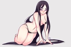 5-ish bikini_bottom black_hair black_panties blue_eyes fiveish long_hair tagme